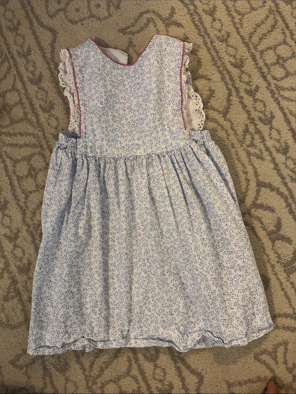 Blue Floral Cotton Girls' Dress with Lace Trim
